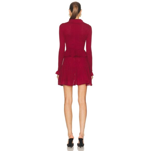 self-portrait Pointelle Knit Mini Dress in Burgundy - Picture 4 of 4